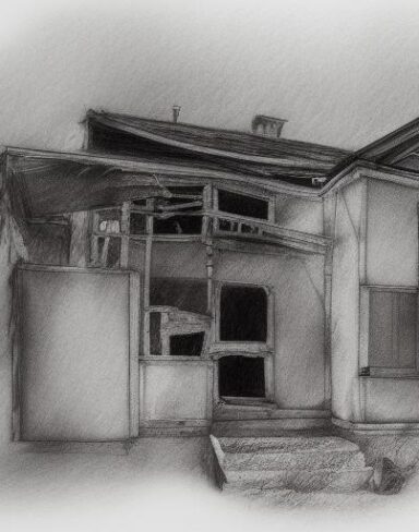The black and white drawing of a house