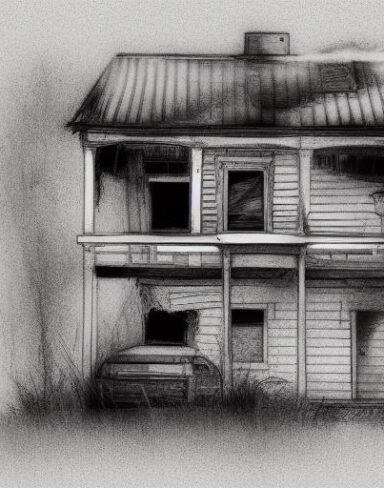 The black and white drawing of a house