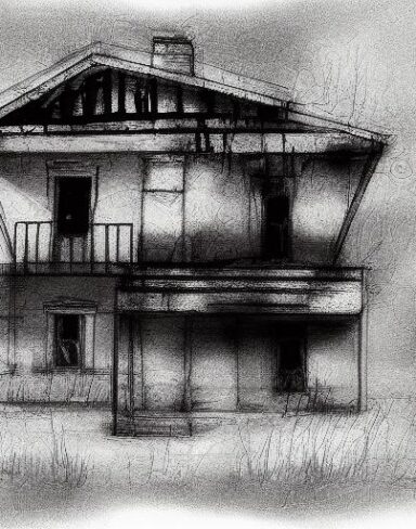 The black and white drawing of the house
