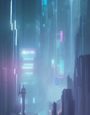 The digital city filled with lots of tall buildings and citizens