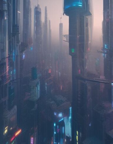 The digital city filled with lots of tall buildings and citizens