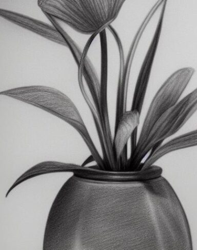The drawing of a plant in a vase