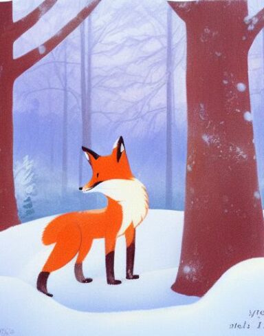 The fox that is sitting in the snow