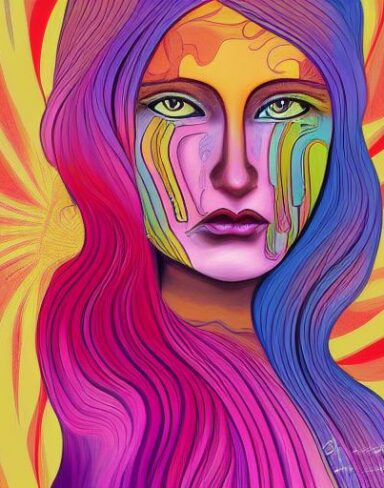 The painting of a woman with long hair