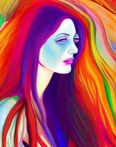 The painting of a woman with long hair