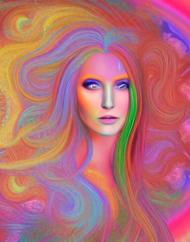 The painting of a woman with long hair