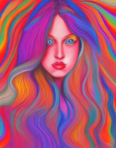 The painting of a woman with long hair