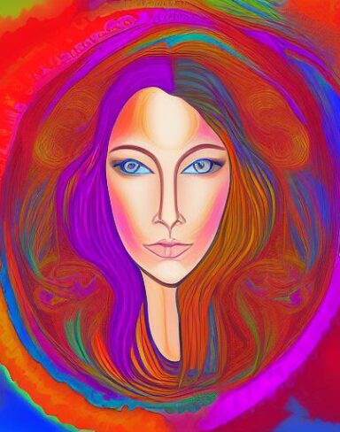 The painting of a woman with long hair