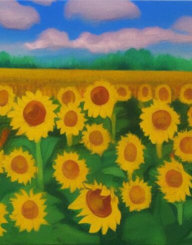 The painting of sunflowers in a field