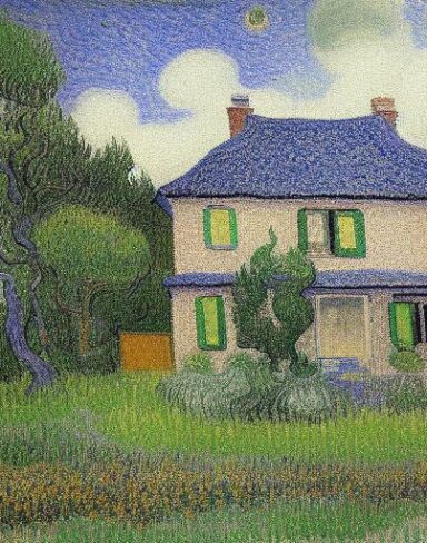 The painting of the house with the garden