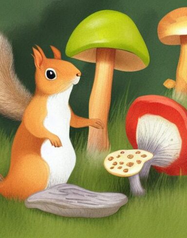 The squirrels and a mushroom