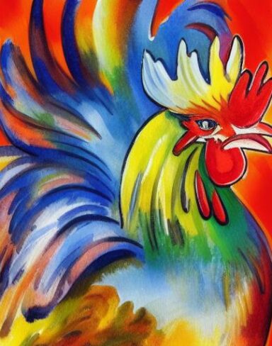 The watercolor painting of a rooster