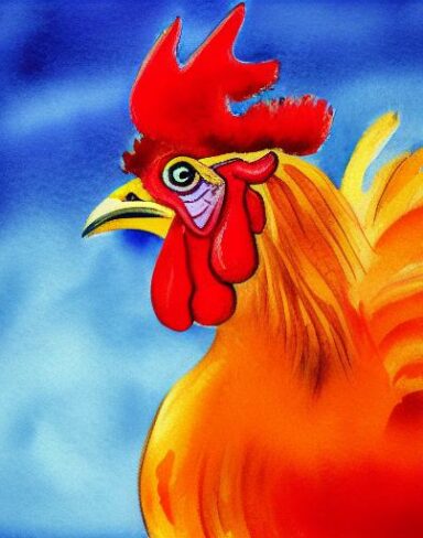 The watercolor painting of a rooster