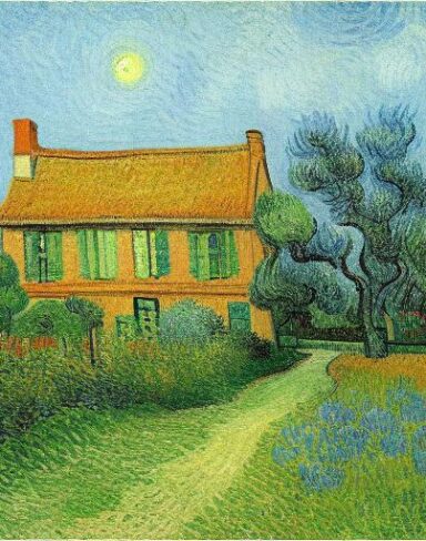 Van gogh painting of house in a garden
