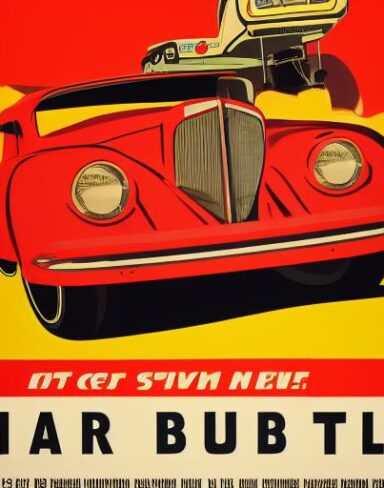 Vintage poster advertising a vehicle
