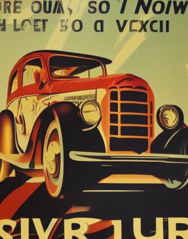 Vintage poster advertising a vehicle