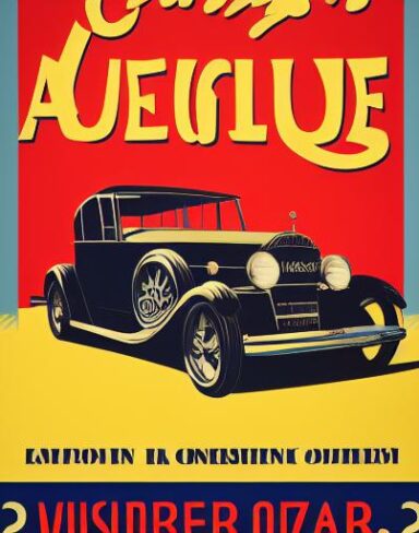 Vintage poster advertising the vintage automobile