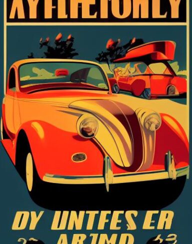 Vintage poster advertising vintage automobile