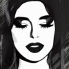 A black and white drawing of a woman’s face A black and white drawing of a woman’s face