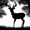 A black and white silhouette of a deer walking in the forest A black and white silhouette of a deer walking in the forest
