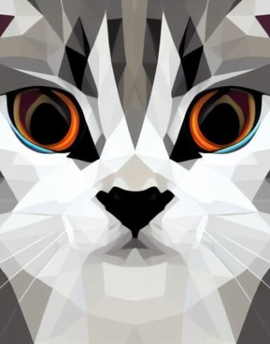A close up of a cat’s face on a white background