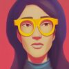 A close up of a person wearing a yellow glasses A close up of a person wearing a yellow glasses