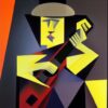 A dark painting of a boy playing a guitar A dark painting of a boy playing a guitar