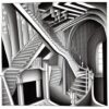 A drawing of a staircase like a maze in an interior space A drawing of a staircase like a maze in an interior space