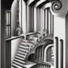 A drawing of staircases inside a building A drawing of staircases inside a building
