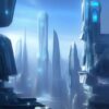 A futuristic city in the blue sky A futuristic city in the blue sky