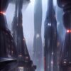 A futuristic city with buildings A futuristic city with buildings