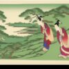 A group of people standing on top of a lush green hillside A group of people standing on top of a lush green hillside