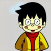 A human boy with a cartoon face A human boy with a cartoon face
