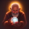 A old man holding a glowing ball in his hand A old man holding a glowing ball in his hand