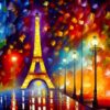 A painting of a Eiffel tower at night A painting of a Eiffel tower at night