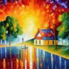 A painting of a village near river A painting of a village near river