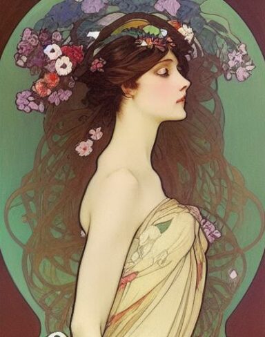 A painting of a woman with flowers in her hair
