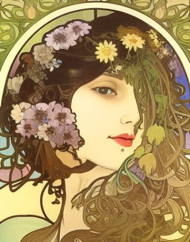 A picture of a woman with flowers in her hair