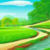A small river running through a green field A small river running through a green field