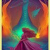 A woman that is standing in front of a dragon in a castle A woman that is standing in front of a dragon in a castle