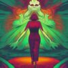 A woman that is walking with a monster A woman that is walking with a monster