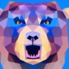 A close up of a bear face on a blue background A close up of a bear face on a blue background