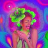 A digital 2D fantasy psychedelic artwork painting of a woman holding a laughing flower A digital 2D fantasy psychedelic artwork painting of a woman holding a laughing flower
