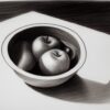 A drawing of fruit bowl on the table A drawing of fruit bowl on the table