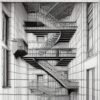 A drawing of up and down staircases in an architecture A drawing of up and down staircases in an architecture