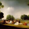 A painting of a group of people having picnic on the green land by Francisco de Holanda A painting of a group of people having picnic on the green land by Francisco de Holanda
