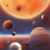 A painting of a space with planets in the background A painting of a space with planets in the background