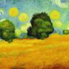 A painting of a wheatfield with trees A painting of a wheatfield with trees