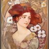 A painting of a woman with flowers in her brown hair A painting of a woman with flowers in her brown hair