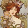 A painting of a woman with flowers in her brown hair A painting of a woman with flowers in her brown hair